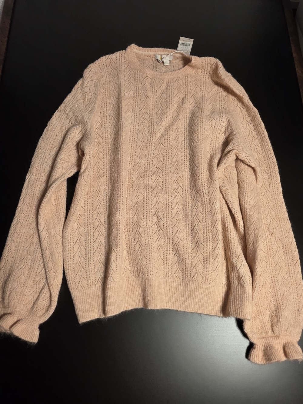 Cable Knit Crewneck Sweater - Blush Pink